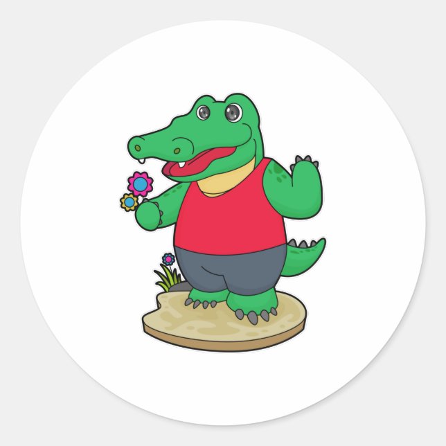 Sticker Rond Crocodile aux fleurs (Devant)
