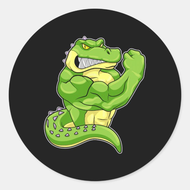 Sticker Rond Crocodile Bodybuilder Bodybuilding Sports 1 (Devant)