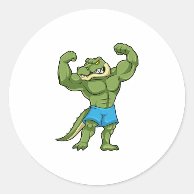 Sticker Rond Crocodile comme Bodybuilder extrême (Devant)