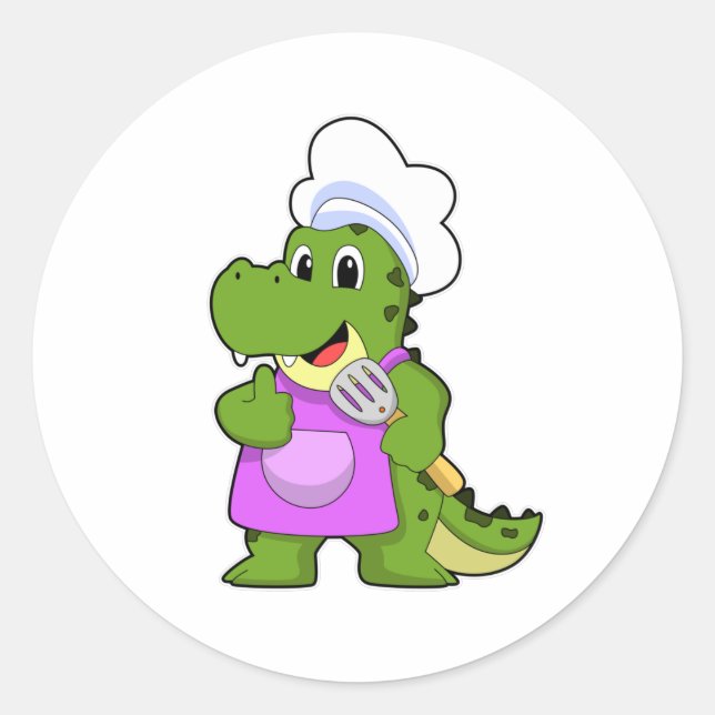 Sticker Rond Crocodile comme faire cuire avec de la spatule (Devant)