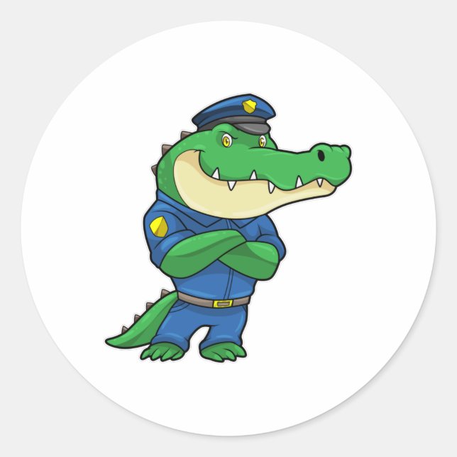 Sticker Rond Crocodile en tant qu'officier de police en uniform (Devant)
