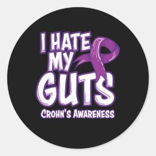 Sticker Rond Crohn'S Awareness I E My Guts Purple Ribbon