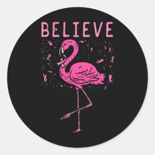Sticker Rond Croire Flamant rose rose Ruban Cancer du sein