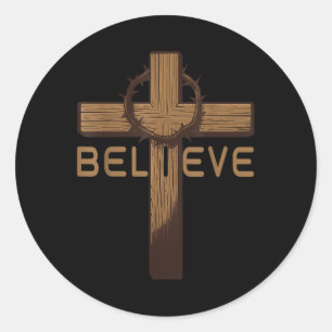 Sticker Rond Croire Jésus Croix chrétienne Dieu foi Bible Reli