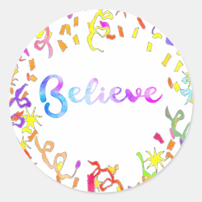 Sticker Rond Croire la typographie aquarelle Art Confetti (Devant)