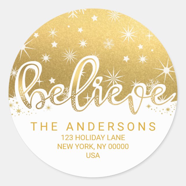 Sticker Rond Croire Noël Gold Adresse manuscrite (Devant)
