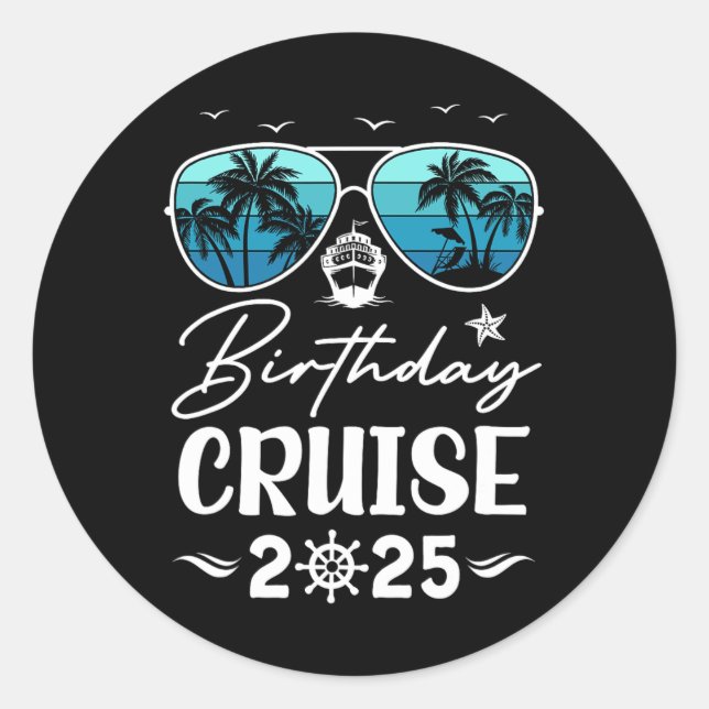Sticker Rond Croisière d'anniversaire 2025 Fête Vacances Équipe (Devant)