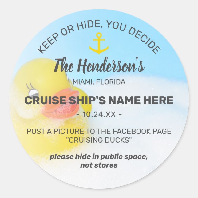 Sticker Rond Croisière de canards | Conserver ou masquer le jeu (Devant)