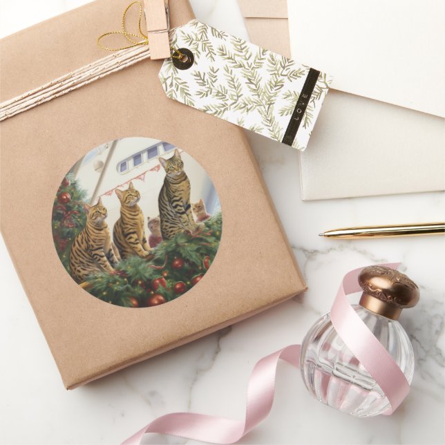Sticker Rond Croisière de Noël des chats du Bengale : Pawsome H (Cadeaux)