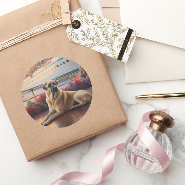 Sticker Rond Croisière de Noël du berger anatolien : génial  (Cadeaux)