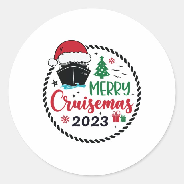 Sticker Rond Croisière de Noël en famille 2023 Merry Cruisemas  (Devant)