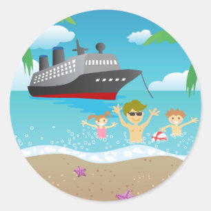 Sticker Rond Croisière de plage en famille tropicale amusante
