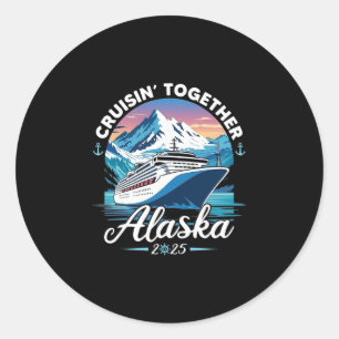 Sticker Rond Croisière en Alaska 2025 Famille Amis Groupe Alask