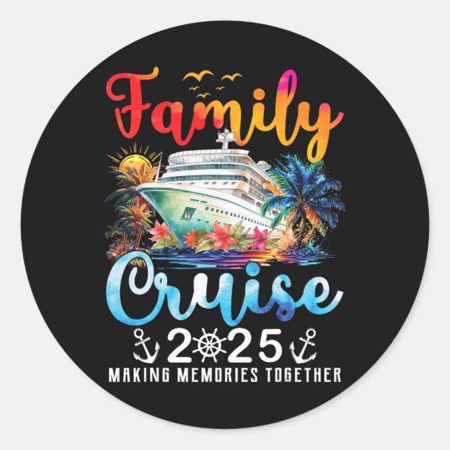Sticker Rond Croisière en famille 2025 Voyage Vacation Famille  (Devant)