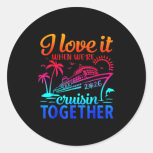Sticker Rond Croisière en famille 2026 J'adore quand on croise 