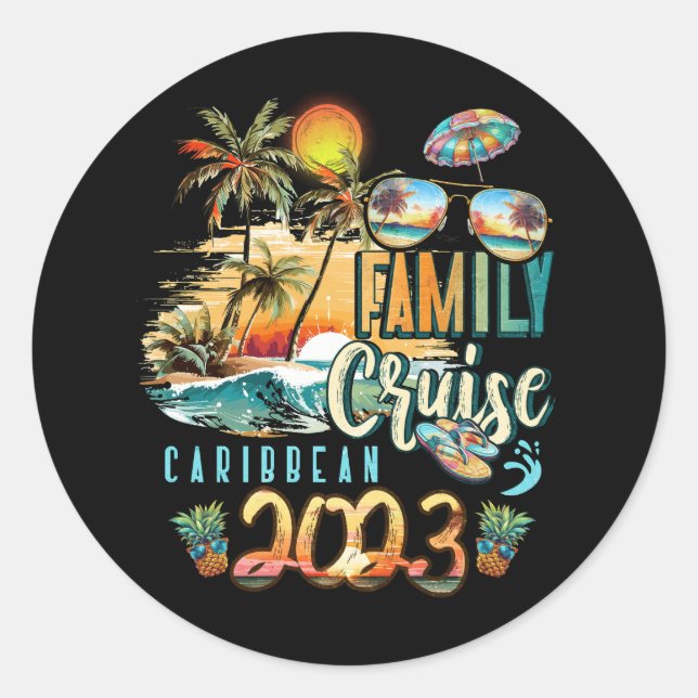 Sticker Rond Croisière en famille Caraïbes 2023 Summer Vacation (Devant)