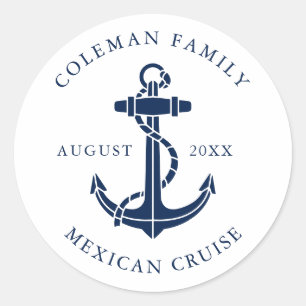 Sticker Rond Croisière familiale personnalisée avec ancre de ba