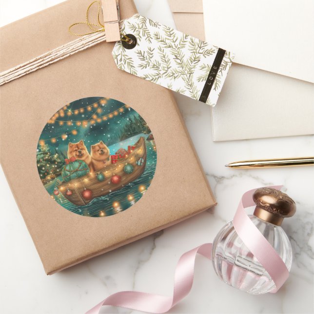 Sticker Rond Croisière festive de Noël pour Chow Chow (Cadeaux)