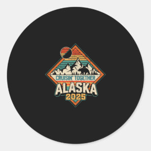 Sticker Rond Croisière Rétro en Alaska 2025 Vacances en Croisiè