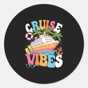 Sticker Rond Croisière Vibes Groovy Voyage en Mer Femmes Filles