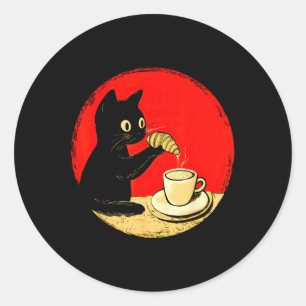 Sticker Rond Croissant Au Chat En Café Cute Black Cat Foo