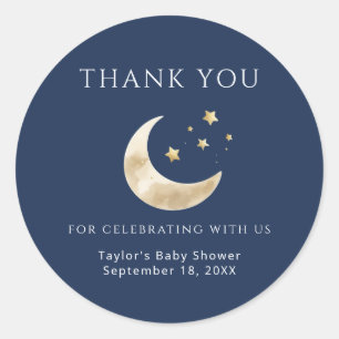 Sticker Rond Croissant de Lune Céleste et Étoiles Merci