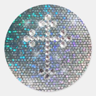 Sticker Rond Croix à bille en argent imprimé