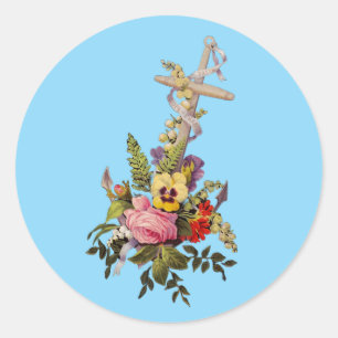 Sticker Rond Croix aux fleurs en forme d'ancre