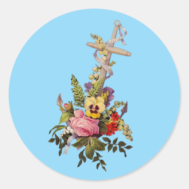 Sticker Rond Croix aux fleurs en forme d'ancre (Devant)