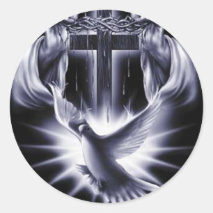 Sticker Rond Croix blanche avec colombe