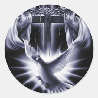 Sticker Rond Croix blanche avec colombe
