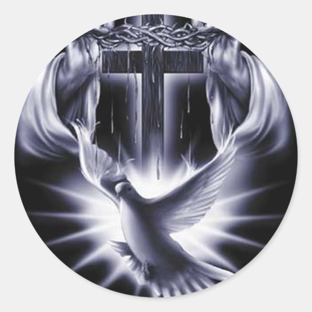 Sticker Rond Croix blanche avec colombe (Devant)