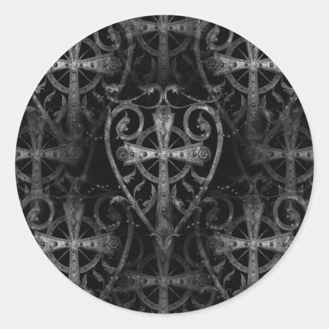 Sticker Rond Croix celtique dans le coeur porte de crypte gothi (Devant)