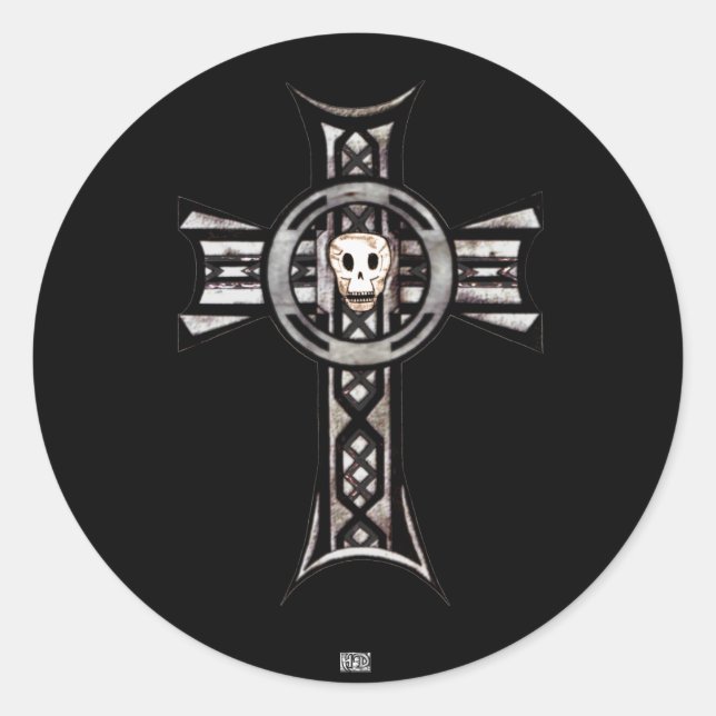 Sticker Rond Croix celtique et crâne (argent) (Devant)