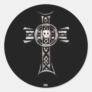 Sticker Rond Croix celtique et crâne (argent)