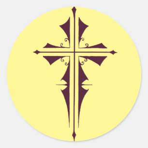 Sticker Rond Croix chrétienne d'art pourpre royal