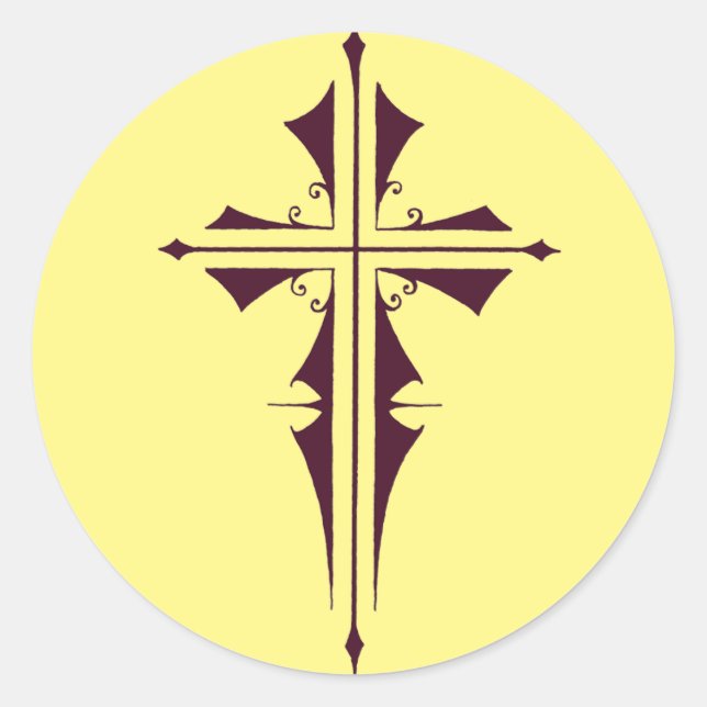 Sticker Rond Croix chrétienne d'art pourpre royal (Devant)