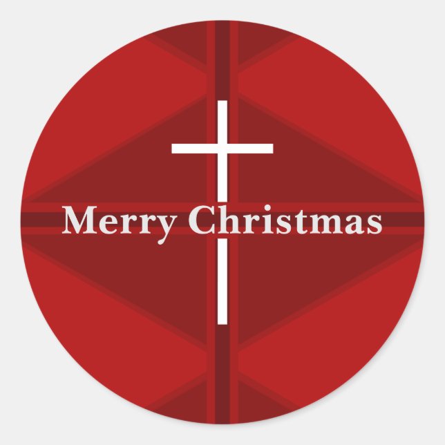 Sticker Rond Croix chrétienne de Noël rouge (Devant)