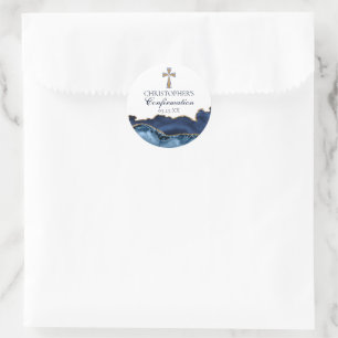 Sticker Rond Croix chrétienne dorée bleue marine pour une fête