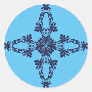Sticker Rond Croix Chrétienne en Bleu Céleste Art