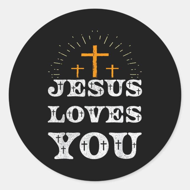 Sticker Rond Croix chrétienne Jésus vous aime Foi  (Devant)