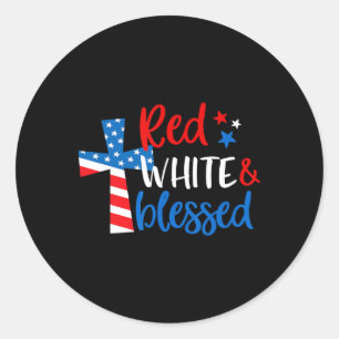 Sticker Rond Croix Chrétienne Rouge Blanc Et Bénie 4 Juillet