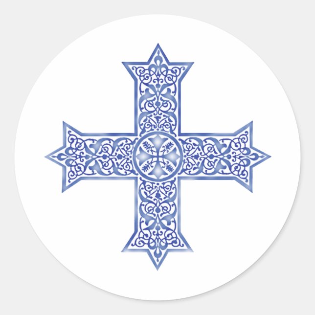 Sticker Rond Croix copte d'art en Lapis Bleu Premium (Devant)