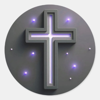 Sticker Rond Croix Cristiale Gris avec lumière violette