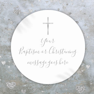 Sticker Rond Croix d'argent personnalisée pour baptême