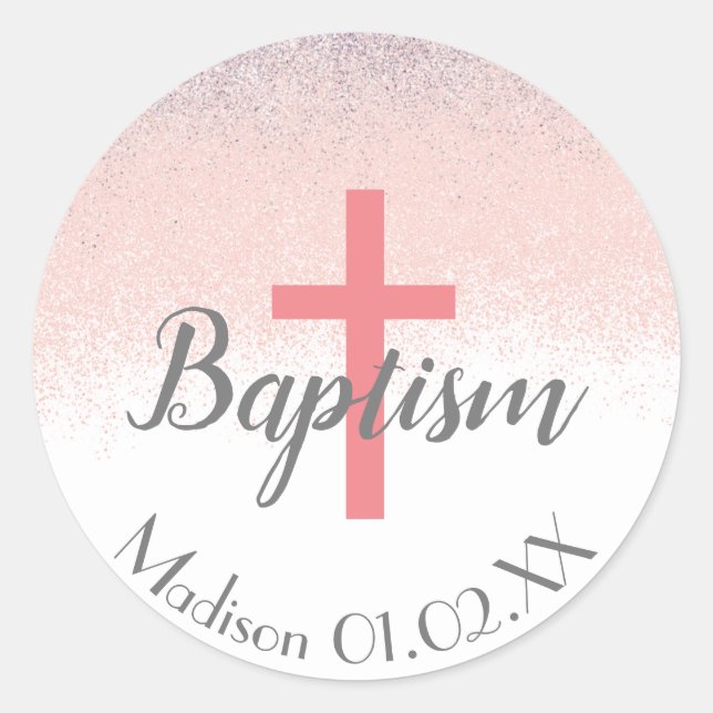 Sticker Rond Croix de baptême pailletée au nom de l'enfant (Devant)