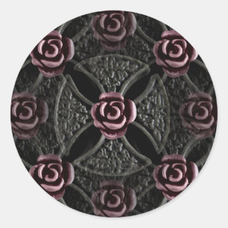 Sticker Rond Croix de fer médiévale gothique avec rose
