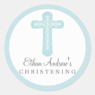 Sticker Rond Croix de fête religieuse bleu doux