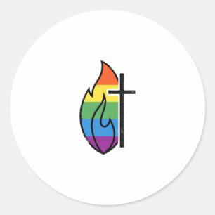 Sticker Rond Croix de Flamme Arc-en-ciel Vintage Christian Vect