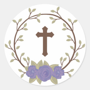 Sticker Rond Croix de germe violet Baptême de la couronne